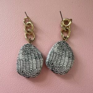 Perfect Holiday Gift Gold Chain Drop Earrings with Textured Black & White Ovals
